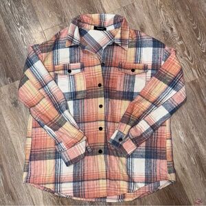 Pink and Blue Plaid Button-Up Shirt Shirt Jacket